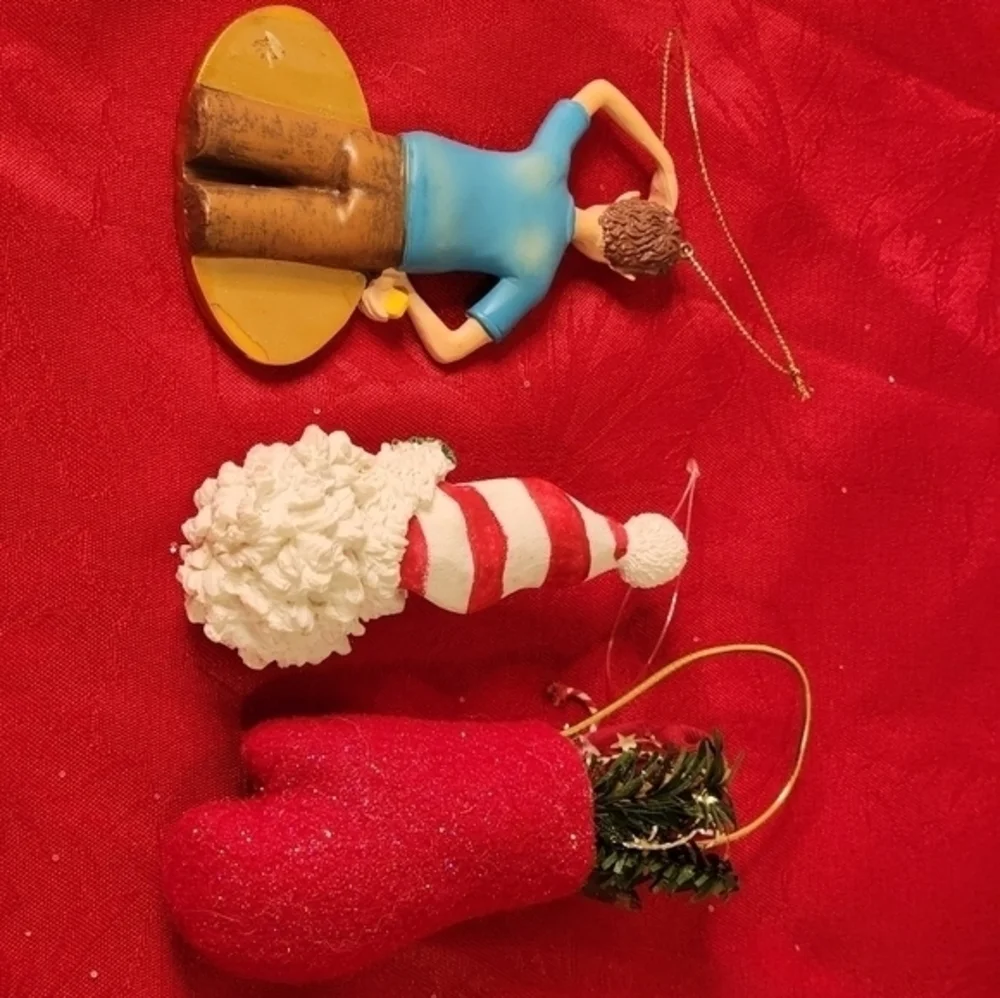 Christmas Ornaments Lot of‎ 3 Santa, Snowman in Stocking, Post it Man
